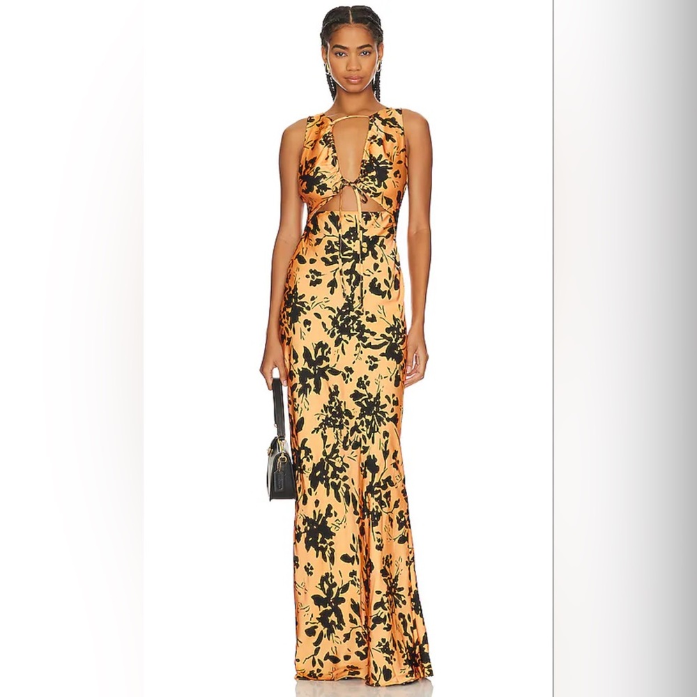 Shona Joy Solare Cut Out Maxi Dress in Tangerine & Black Size 6